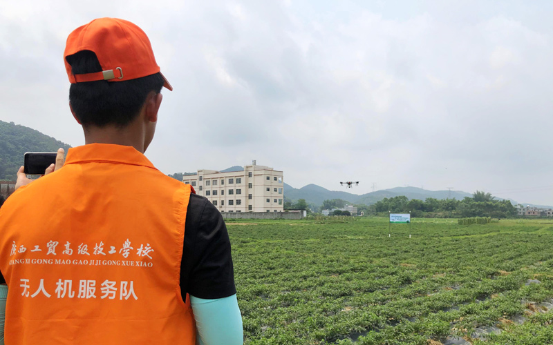 學(xué)子開展無人機飛防作業(yè)，助力春耕。