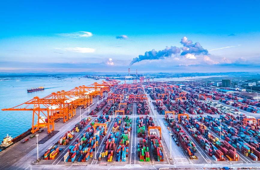 繁忙的北部灣港碼頭。廣西商務(wù)廳供圖