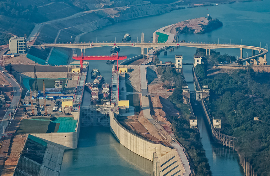 廣西西津水利樞紐二線船閘工程俯瞰。