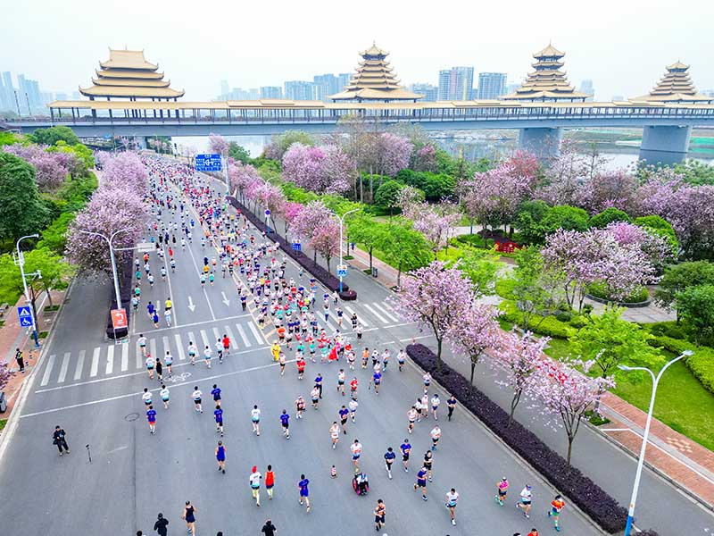 參賽選手通過柳州市區(qū)鳳凰嶺大橋附近賽段。賽事組委會供圖