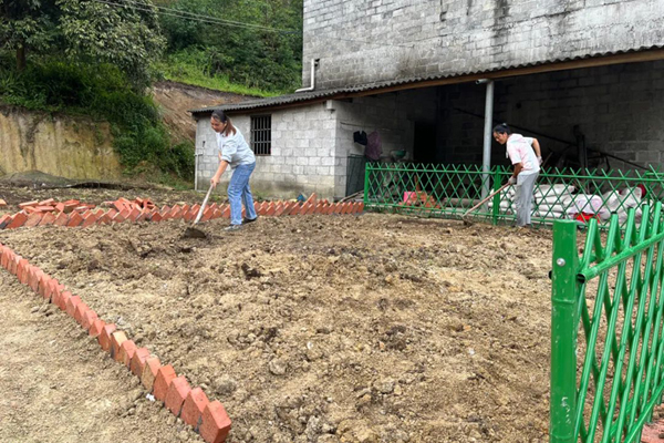 永吉村村民在平整菜地，準(zhǔn)備種植蔬菜。