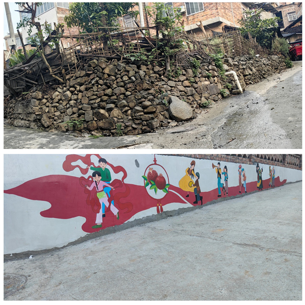 小欖村墻繪前后對比圖。金投集團供圖