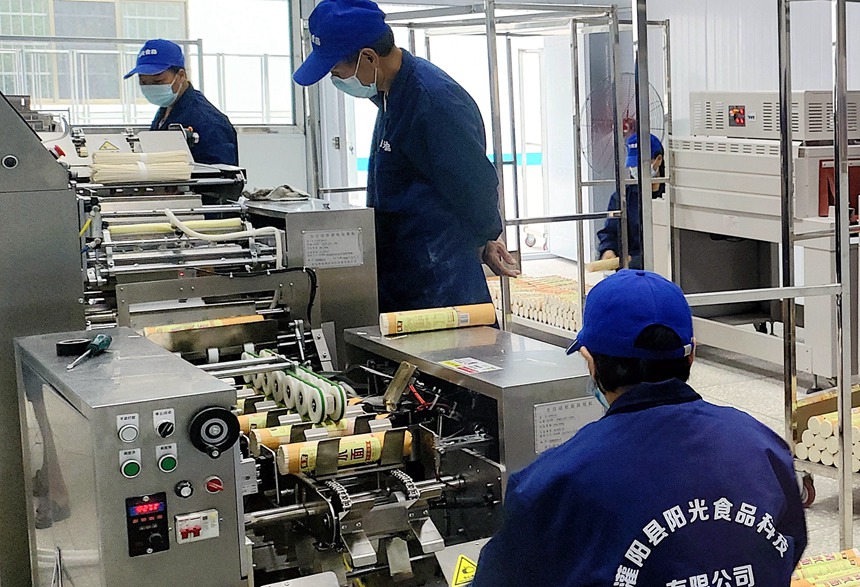 東陽(yáng)村黃關(guān)面條加工廠掛面生產(chǎn)線。廠家供圖