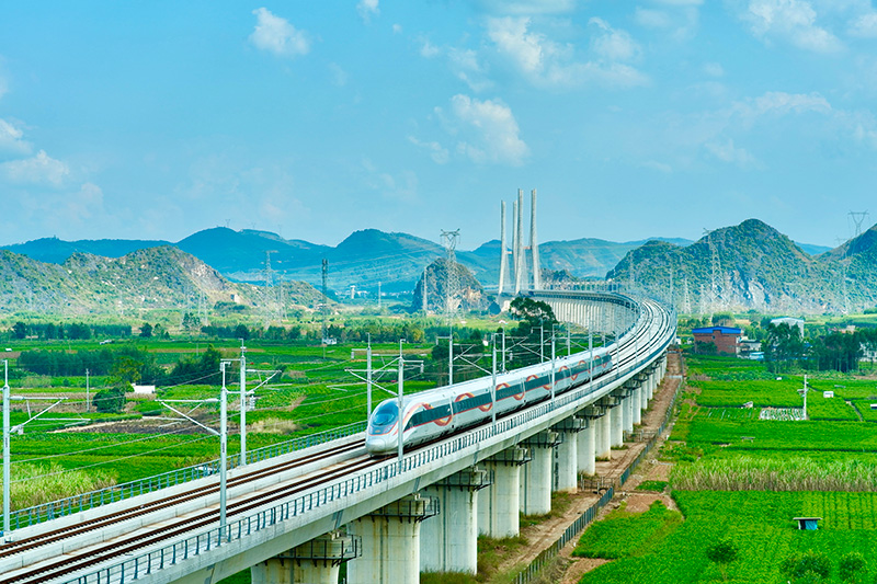 復(fù)興號(hào)動(dòng)車組行駛在南珠高鐵南玉段百合郁江特大橋。廣西南玉鐵路有限公司供圖