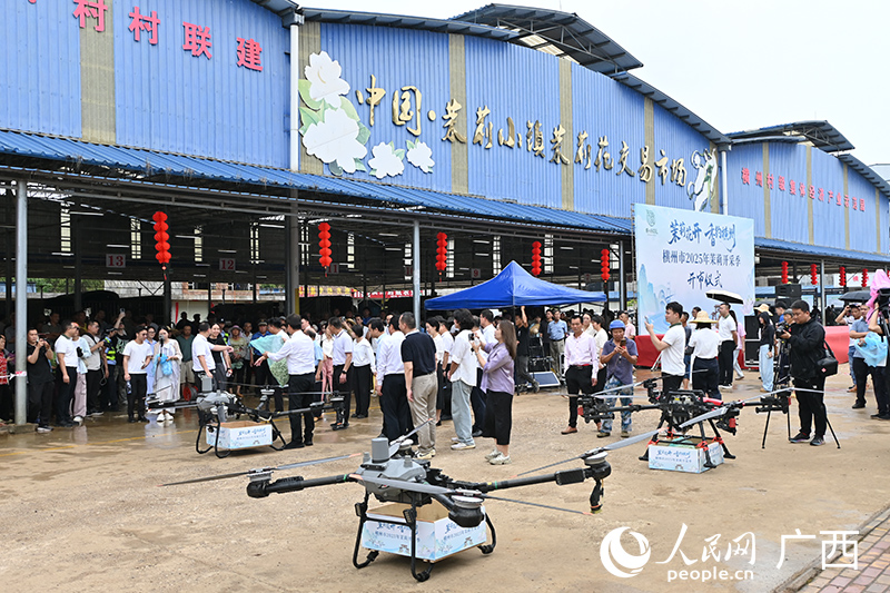 運(yùn)送貨物的無人機(jī)到達(dá)市集。人民網(wǎng) 雷琦竣攝