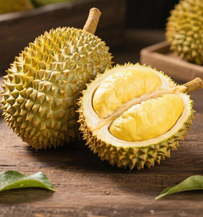 榴蓮?榴蓮被譽(yù)為“水果之王”，果實呈橢圓形或圓形，表面布滿堅硬的尖刺，果肉金黃，口感柔軟香甜、富有層次感，帶有獨特濃烈的氣味。榴蓮原產(chǎn)于馬來西亞和印度尼西亞的邊境地區(qū)，如今在泰國、越南、菲律賓等地均有廣泛種植。