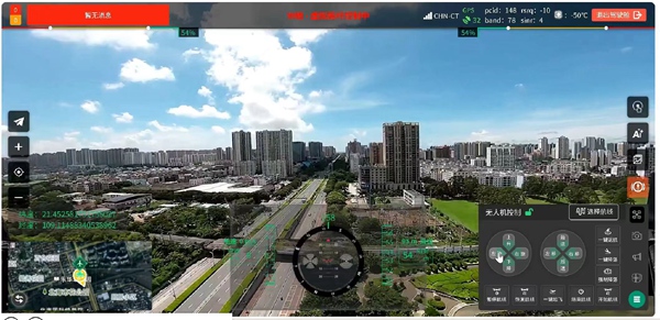 無人機(jī)飛行中，高清視頻實(shí)時(shí)回傳畫面。北海電信供圖