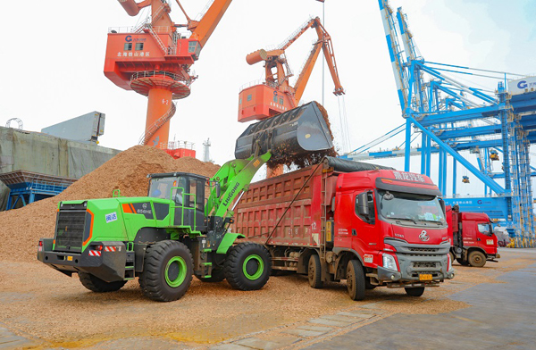 鐵山港作業(yè)區(qū)6號(hào)泊位正在裝卸木片