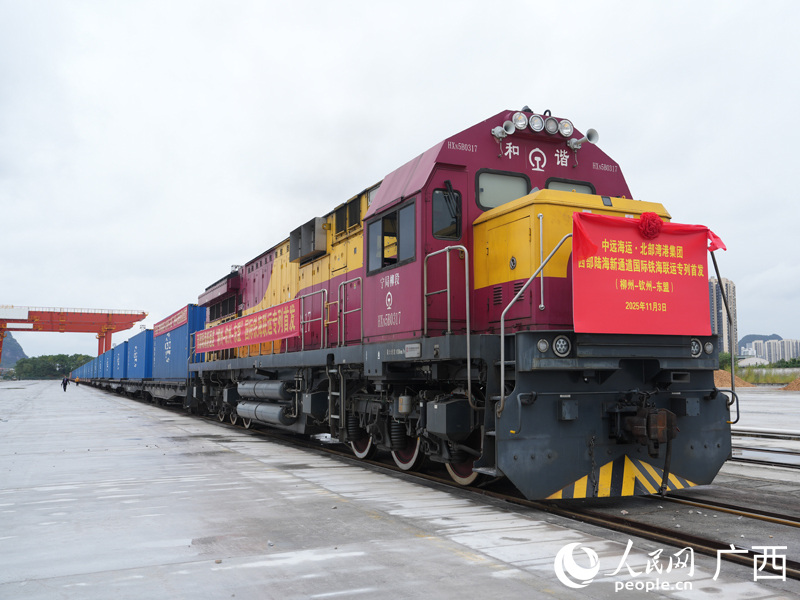 西部陸海新通道柳州—?dú)J州—東盟鐵海聯(lián)運(yùn)專列發(fā)車。