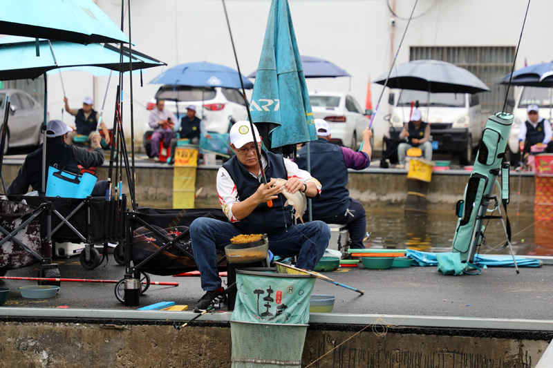 選手處理上鉤魚獲。