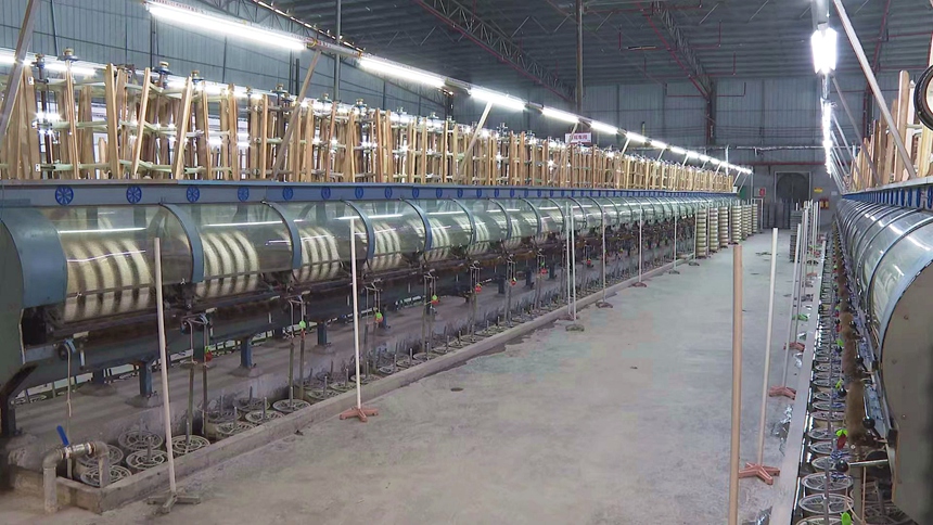 廣西萬贏繭絲綢有限公司繭絲綢加工車間。韋澤光 攝