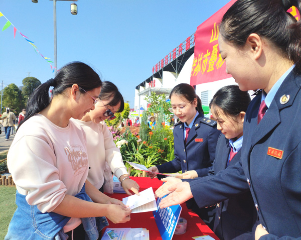 稅務干部向往來游客宣傳稅收政策。趙華攝
