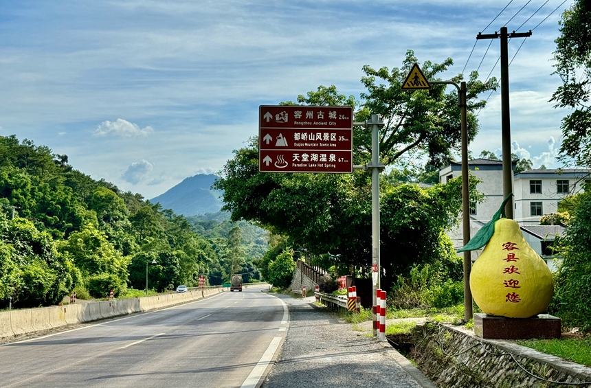 國道324線岑溪交界路段增設(shè)沙田柚模型雕塑。覃丹莉攝