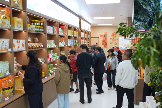 游客在旗艦店內(nèi)選購(gòu)商品。百色農(nóng)林集團(tuán)供圖