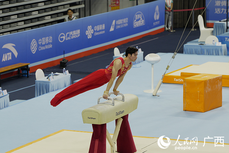 陸崇燦在全運會男子鞍馬決賽中奪冠。人民網(wǎng) 梁章暉攝