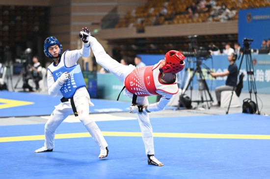 第十五屆全國運(yùn)動會跆拳道項(xiàng)目資格賽（一）比賽現(xiàn)場。陜西省拳擊跆拳道運(yùn)動管理中心供圖