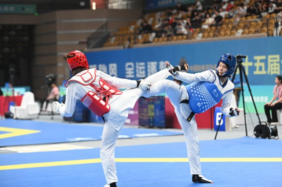 第十五屆全國運(yùn)動會跆拳道項(xiàng)目資格賽（一）比賽現(xiàn)場。陜西省拳擊跆拳道運(yùn)動管理中心供圖